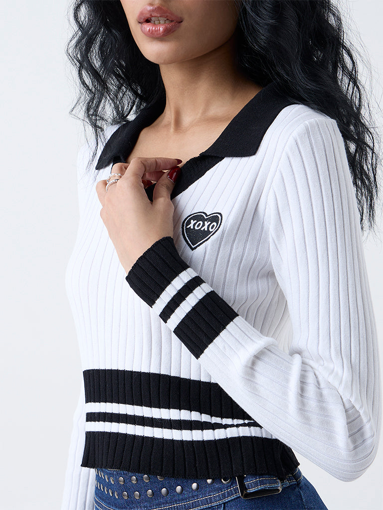 Nuon White Colour Block Top