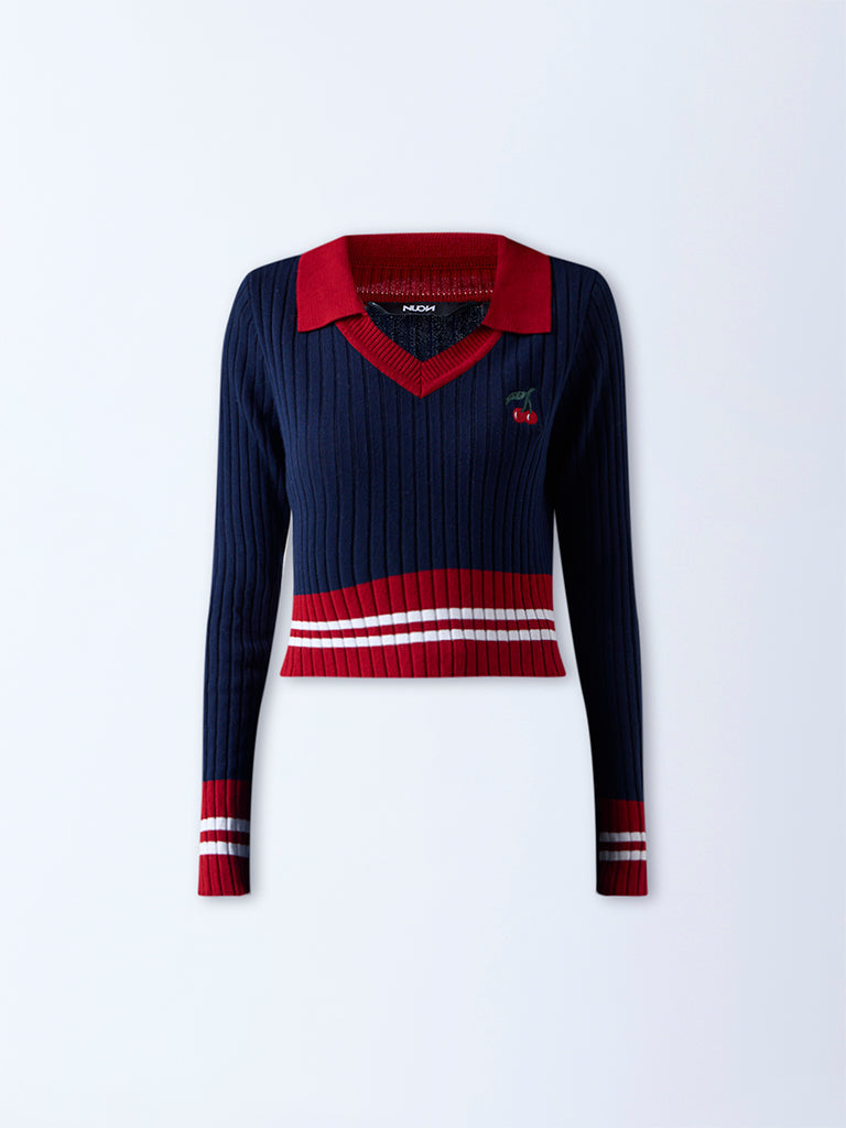 Nuon Navy Colour Block Top