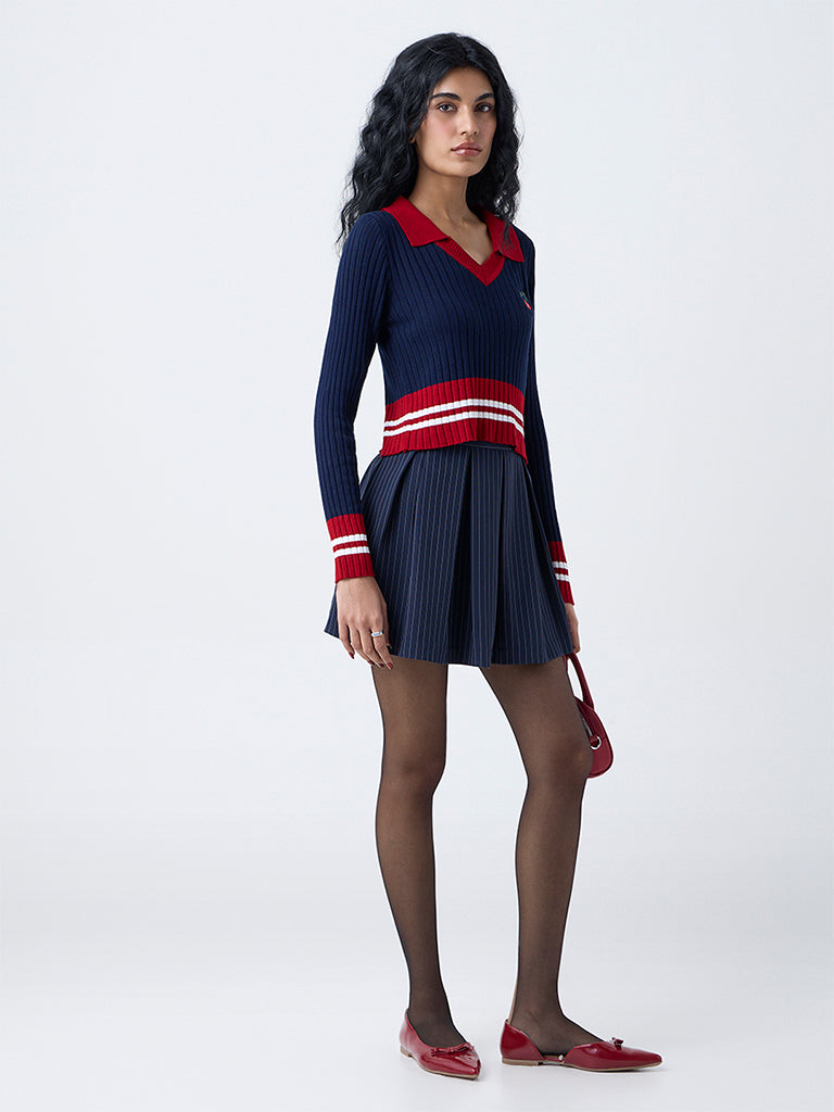 Nuon Navy Colour Block Top