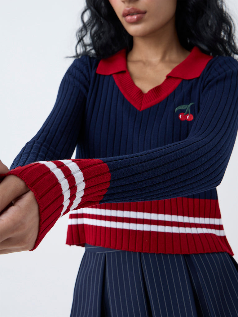 Nuon Navy Colour Block Top