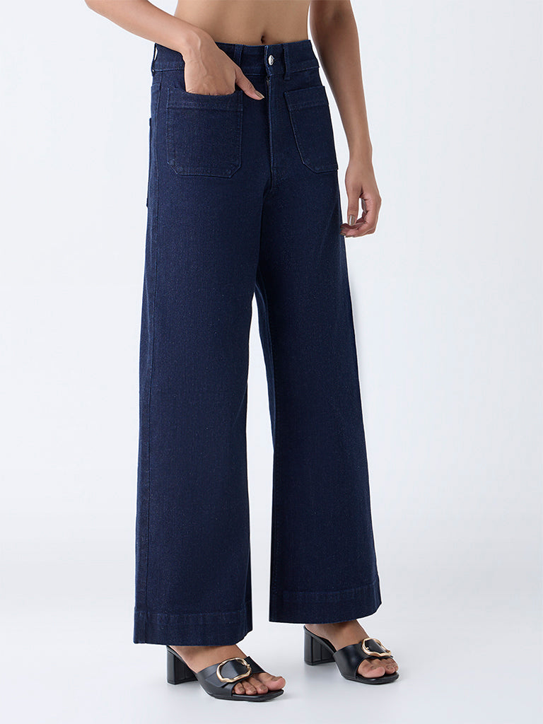 LOV Dark Blue Wide-Leg High-Rise Jeans
