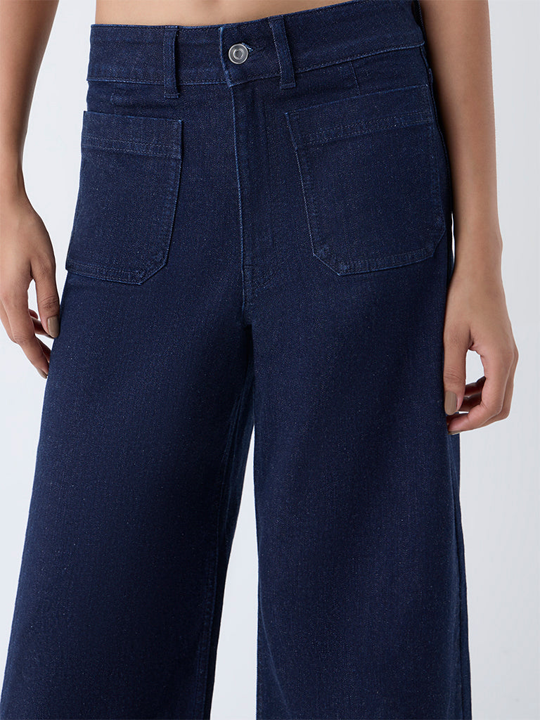 LOV Dark Blue Wide-Leg High-Rise Jeans