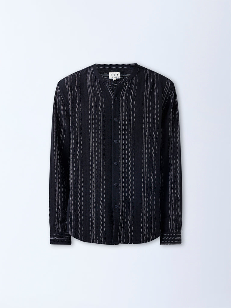 ETA Black Striped Relaxed-Fit Cotton Shirt