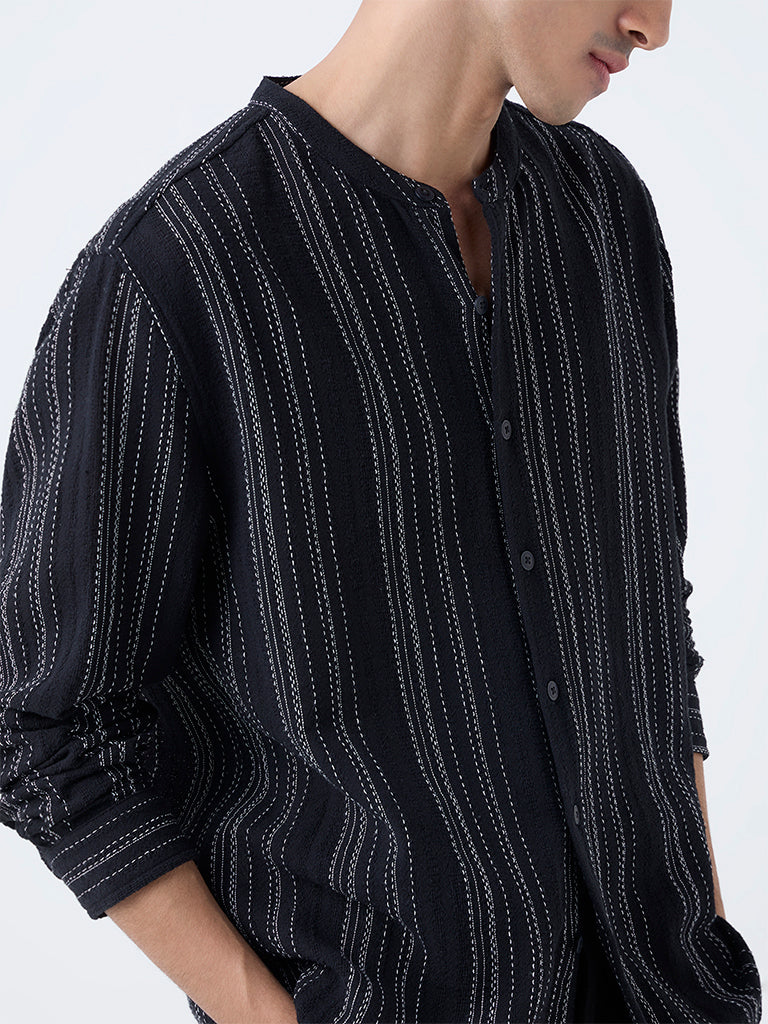 ETA Black Striped Relaxed-Fit Cotton Shirt