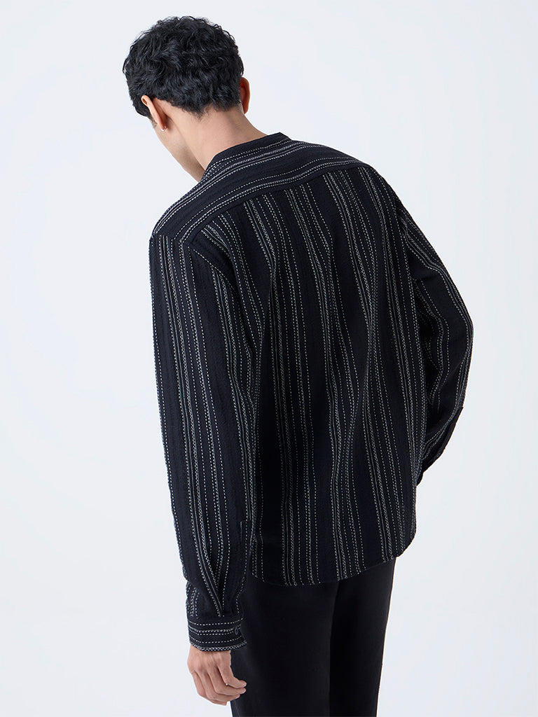 ETA Black Striped Relaxed-Fit Cotton Shirt