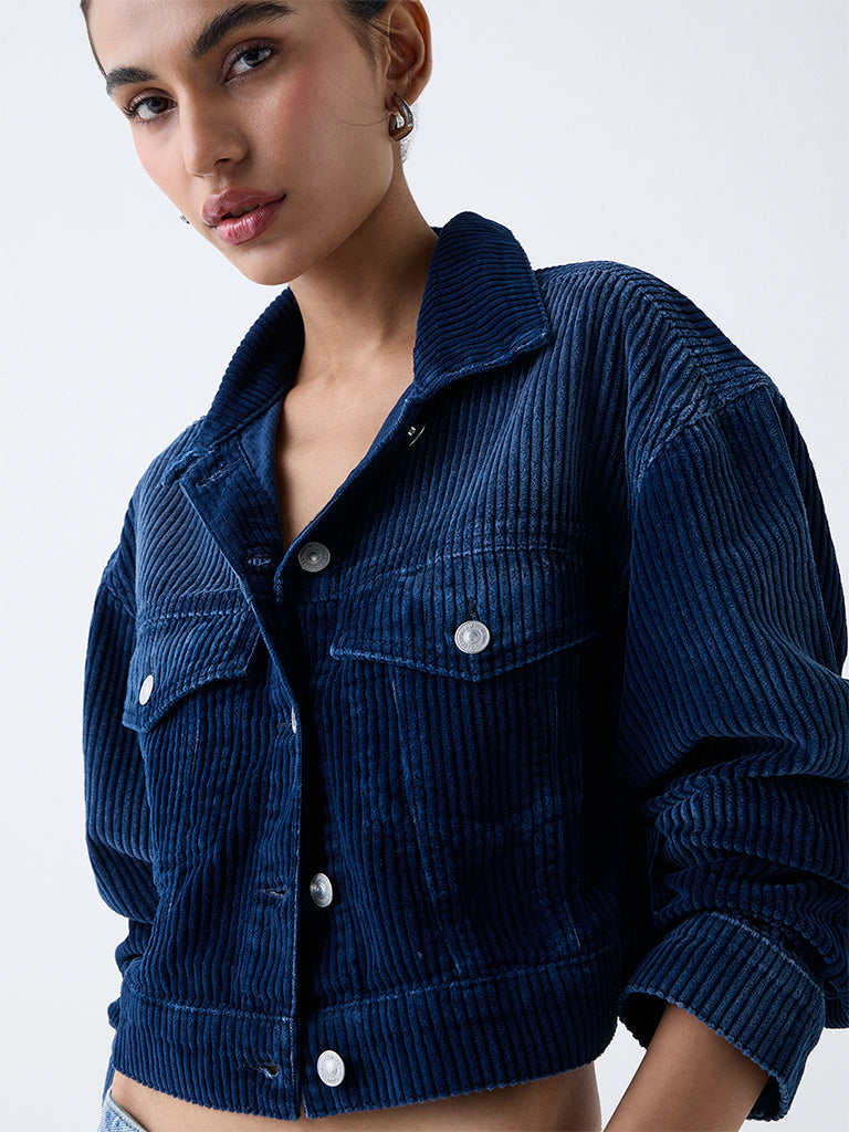Nuon Dark Blue Corduroy Cotton Jacket