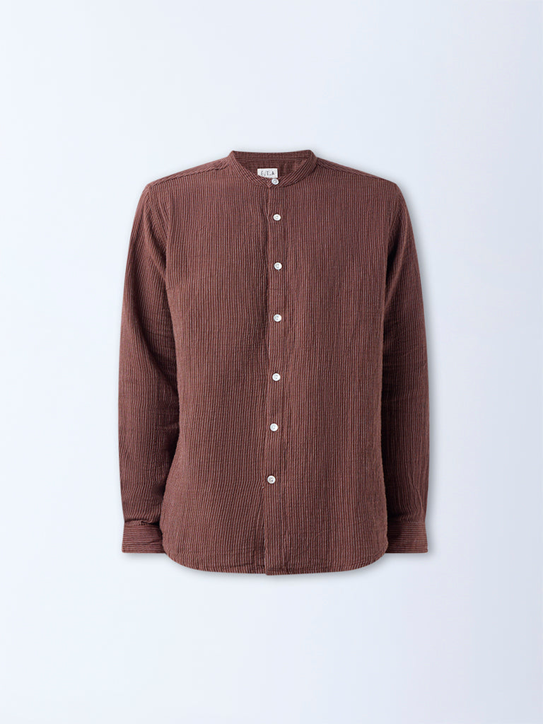ETA Brown Striped Relaxed-Fit Cotton Shirt