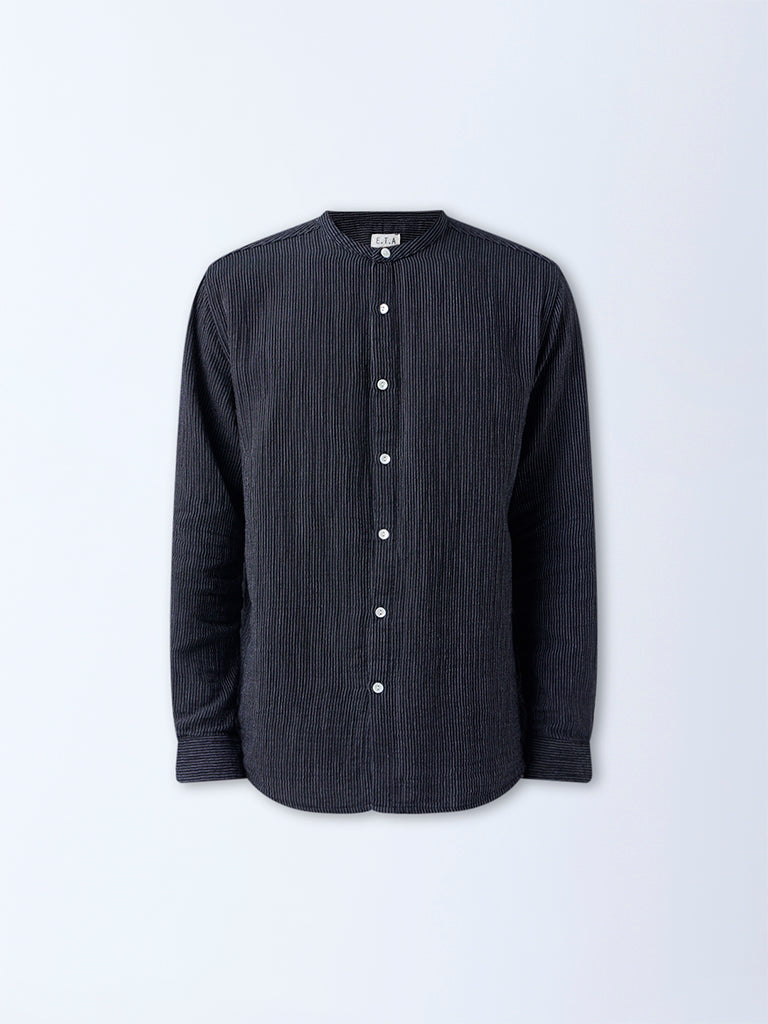 ETA Black Striped Relaxed-Fit Cotton Shirt