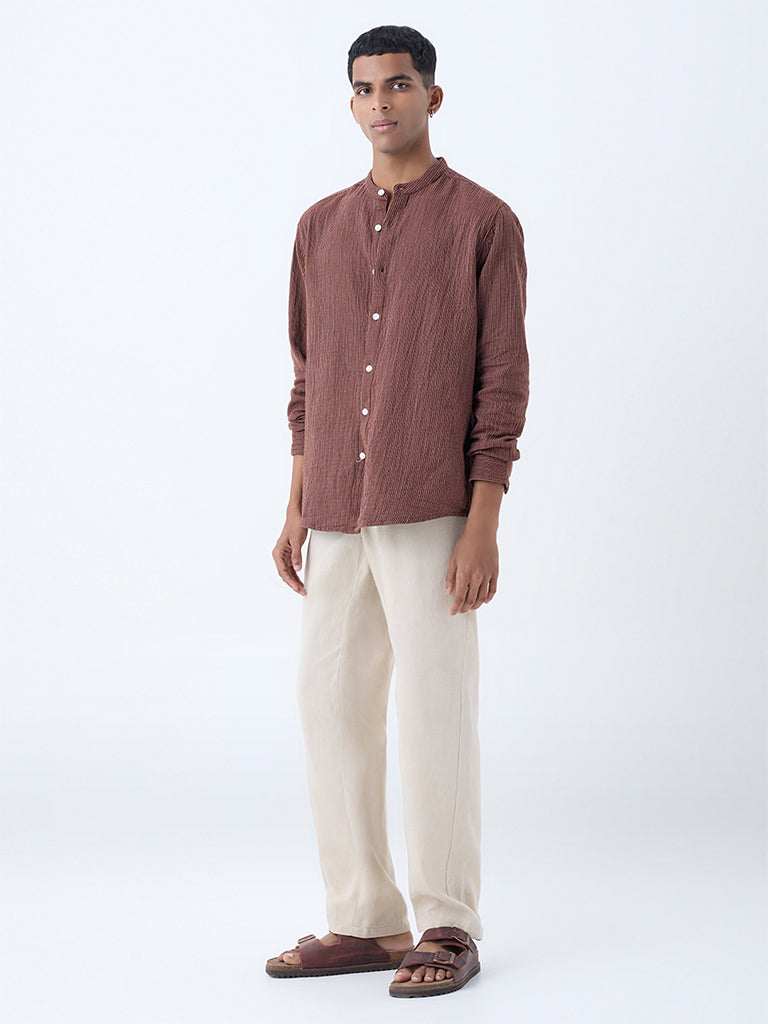 ETA Brown Striped Relaxed-Fit Cotton Shirt