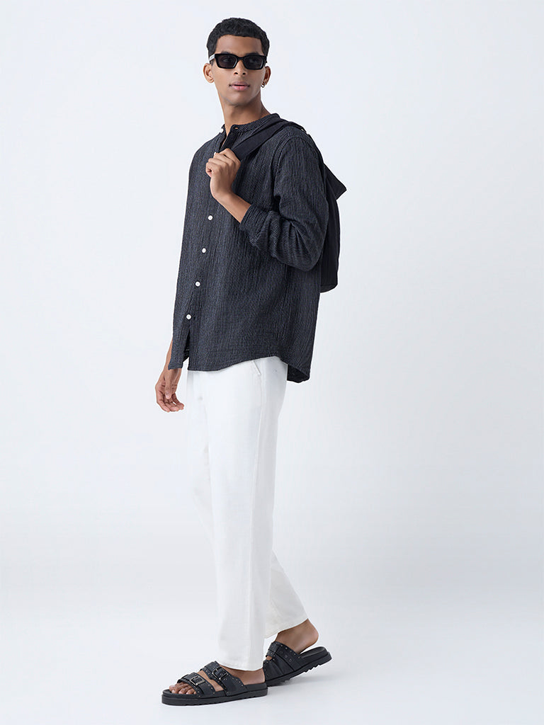 ETA Black Striped Relaxed-Fit Cotton Shirt