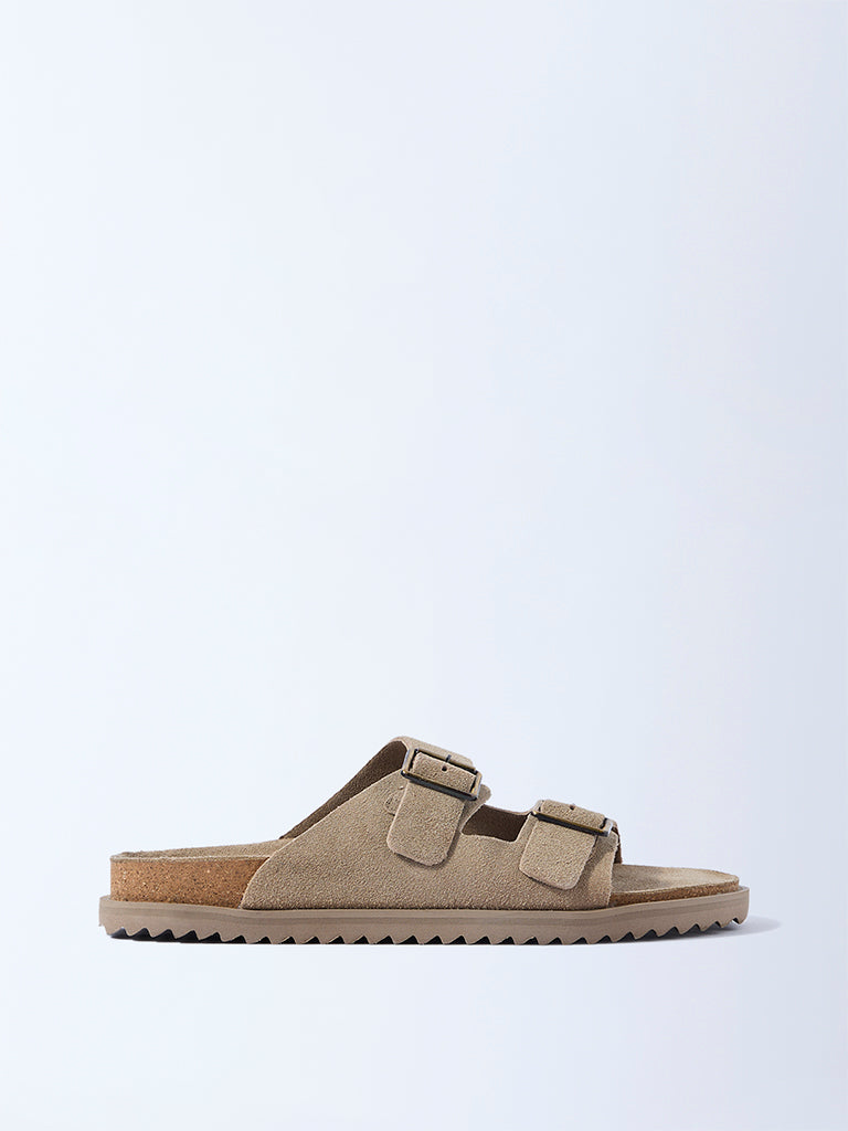 SOLEPLAY Taupe Slip-On Suede Sandals