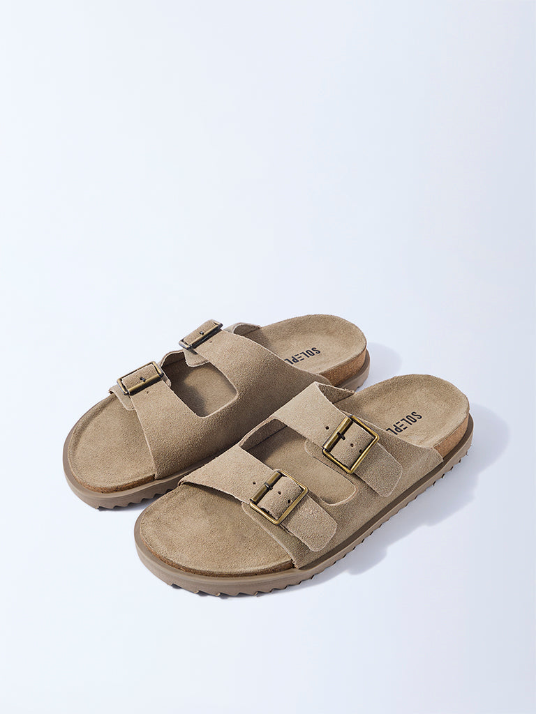 SOLEPLAY Taupe Slip-On Suede Sandals