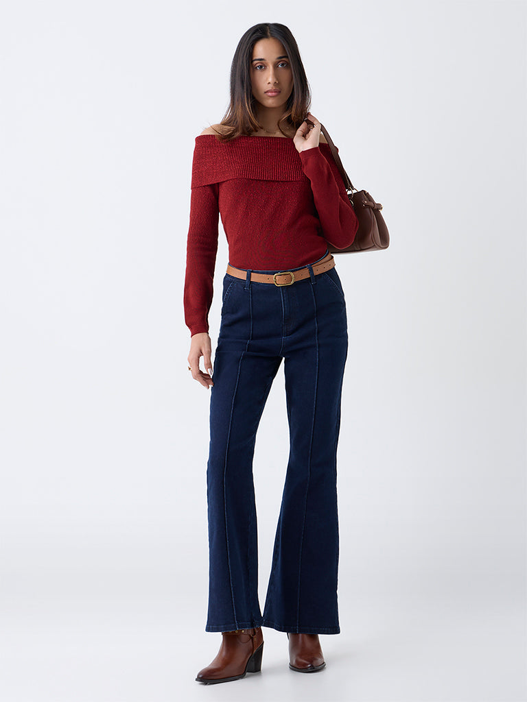 LOV Red Off-Shoulder Knitted Top