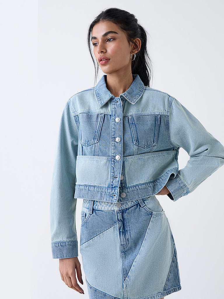 Nuon Blue Colour-Block Denim Jacket