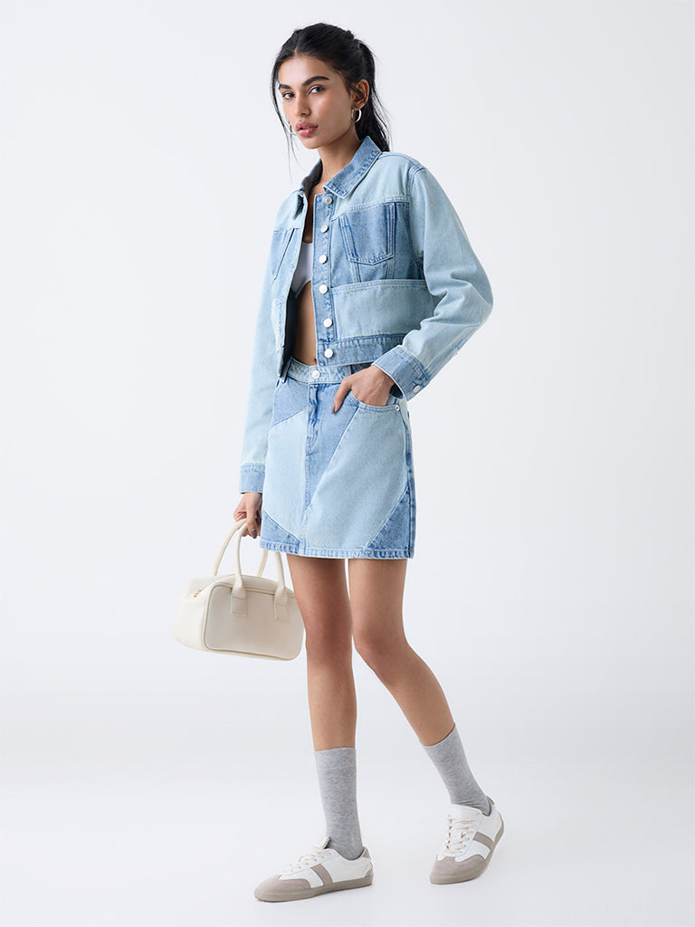 Nuon Blue Colour-Block Denim Jacket