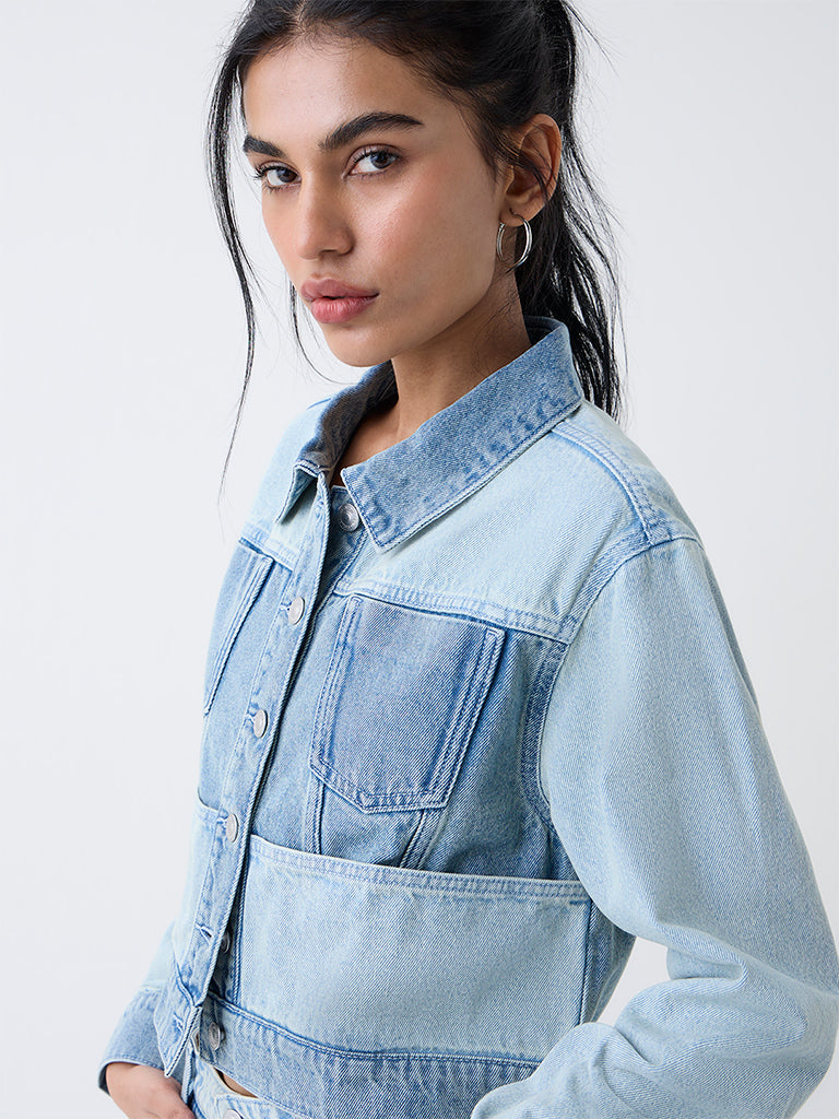 Nuon Blue Colour-Block Denim Jacket