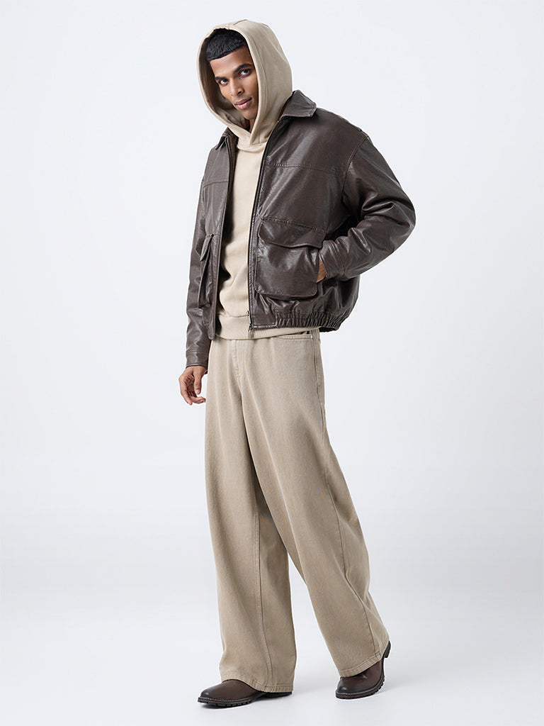 Nuon Dark Brown Solid Relaxed-Fit Jacket