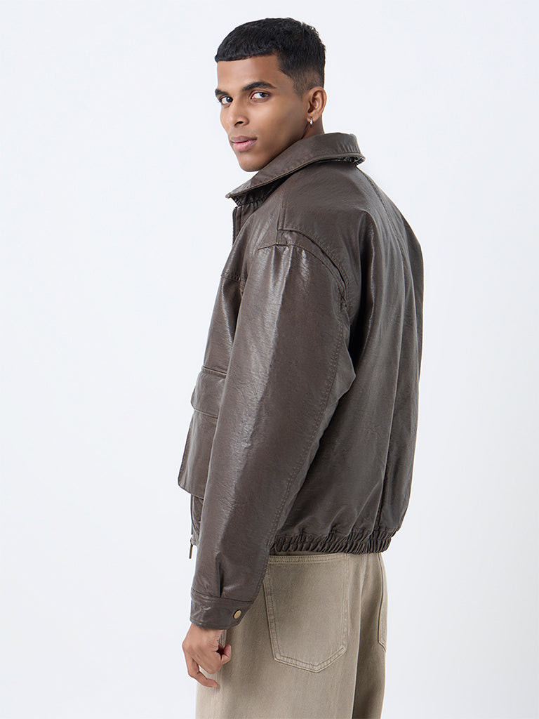 Nuon Dark Brown Solid Relaxed-Fit Jacket