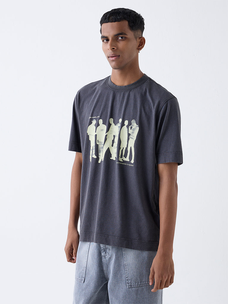 Nuon Charcoal Printed Relaxed-Fit Cotton T-Shirt