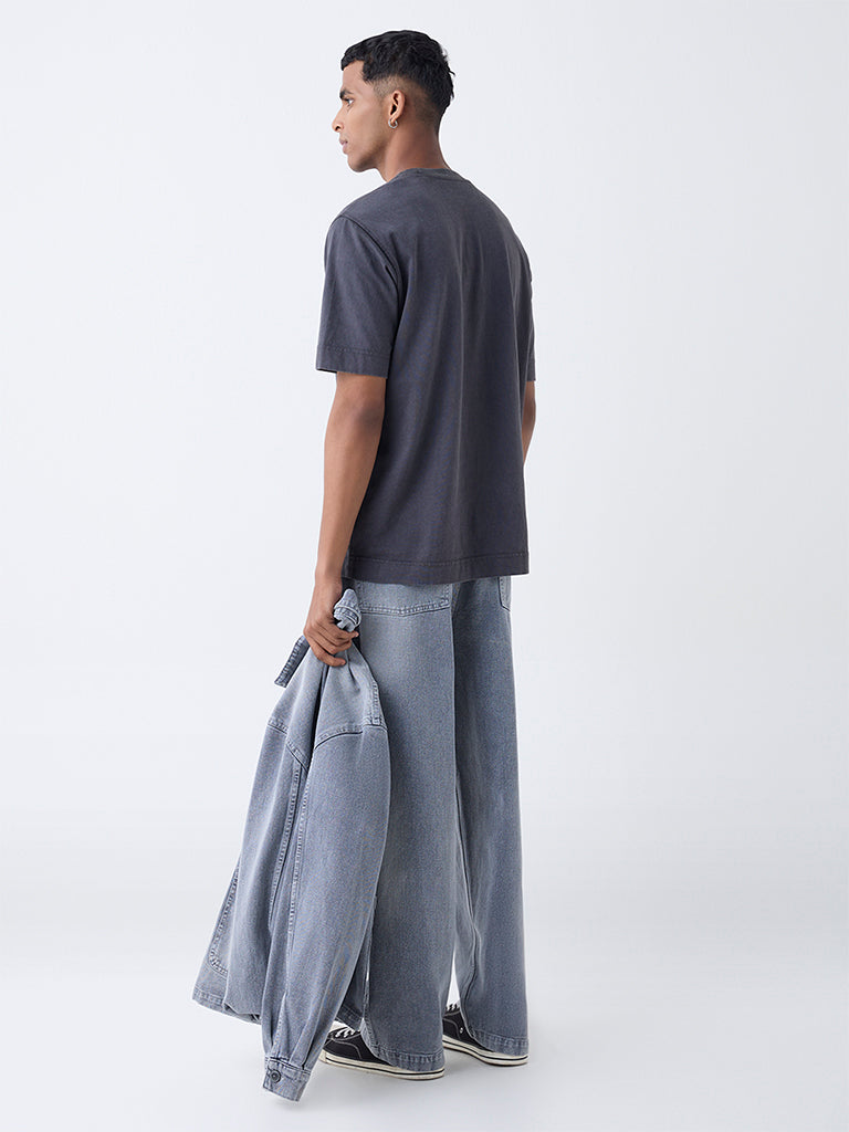 Nuon Charcoal Printed Relaxed-Fit Cotton T-Shirt