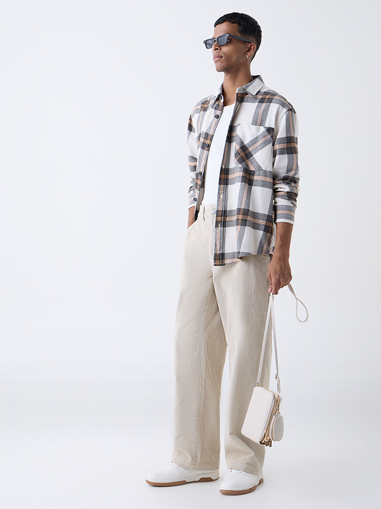 Nuon Beige Relaxed-Fit Mid-Rise Corduroy Trousers
