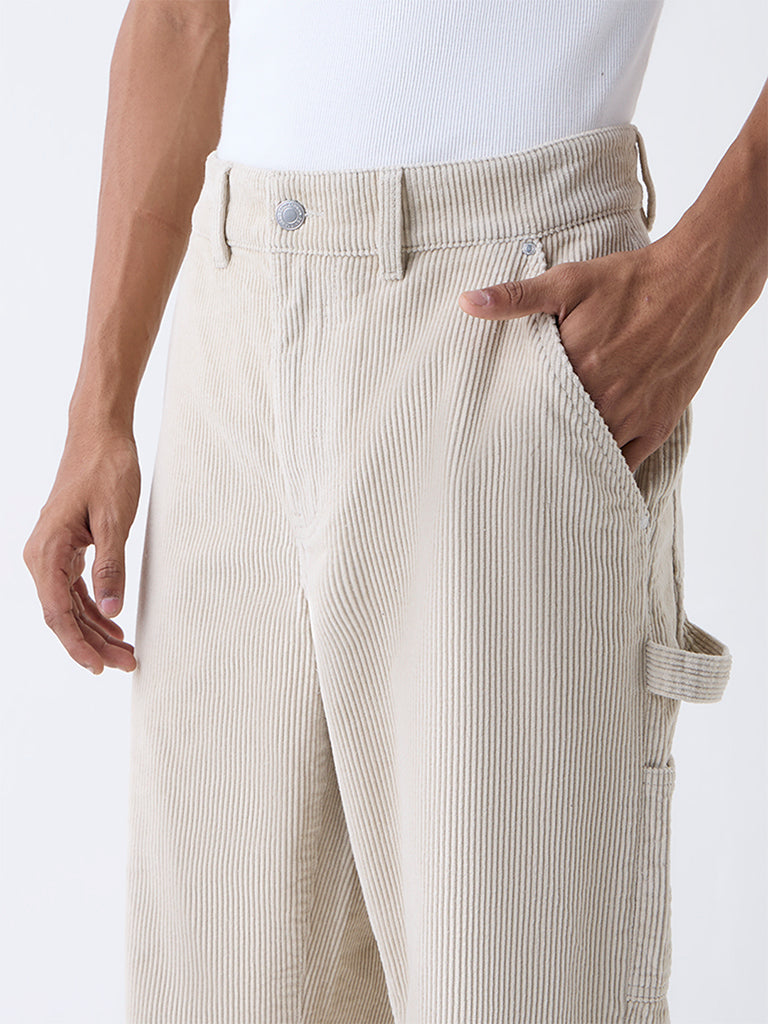 Nuon Beige Relaxed-Fit Mid-Rise Corduroy Trousers