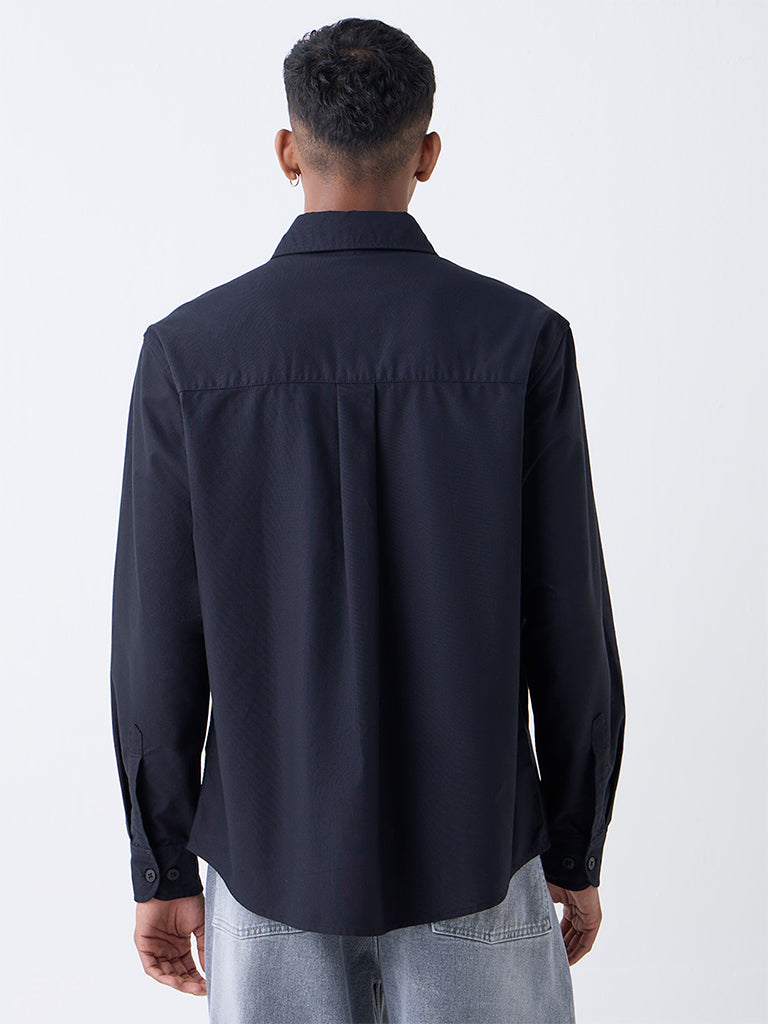 Nuon Black Solid Relaxed-Fit Cotton Shirt