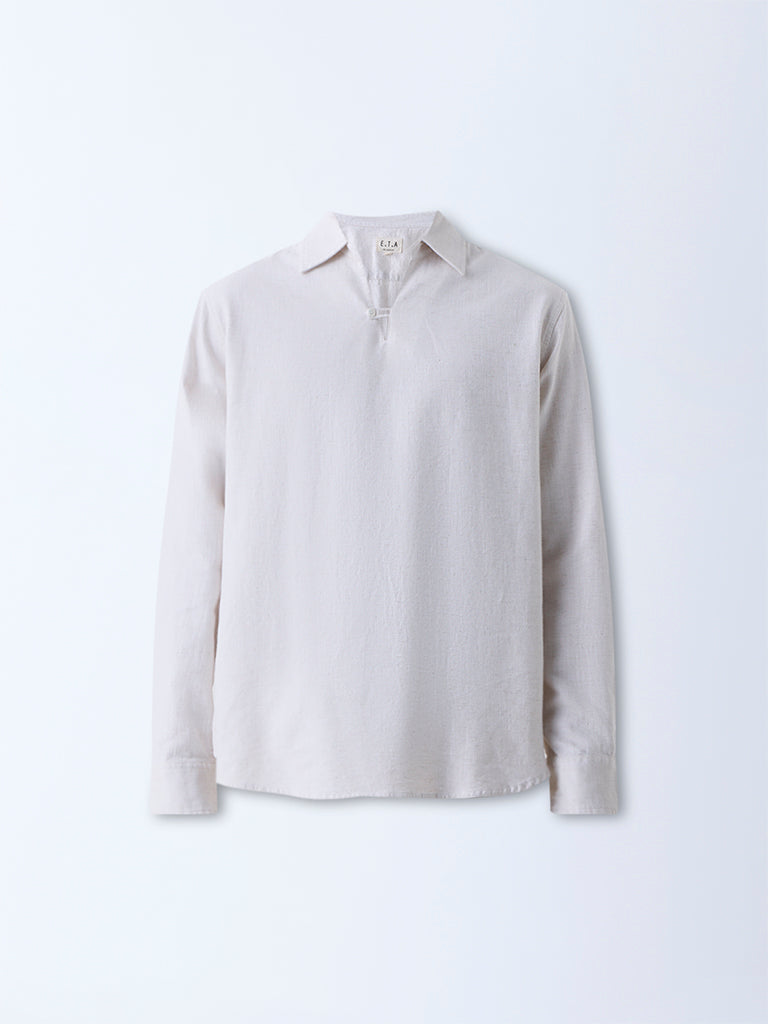 ETA Off-White Solid Relaxed-Fit Cotton-Blend Shirt