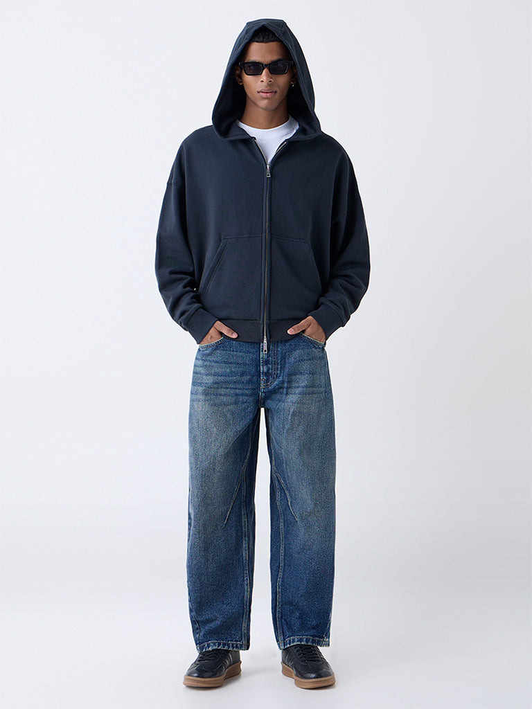 Nuon Dark Green Relaxed-Fit Cotton Hoodie