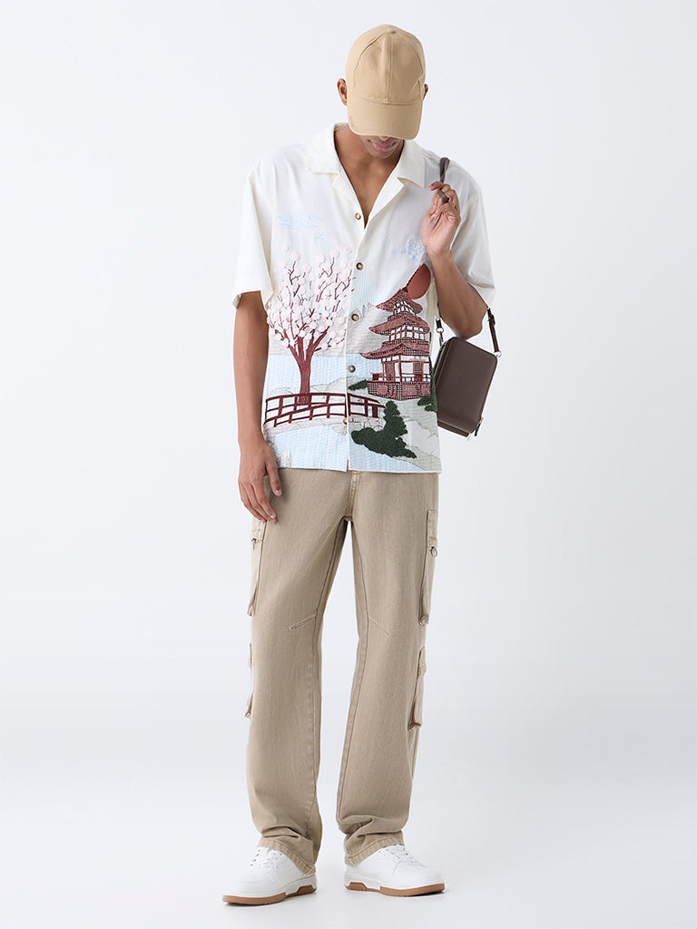 Nuon Off-White Scenic-Inspired Relaxed-Fit Shirt