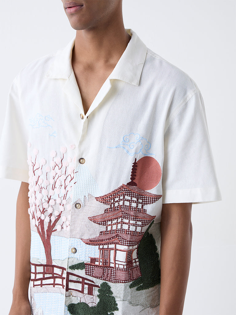 Nuon Off-White Scenic-Inspired Relaxed-Fit Shirt