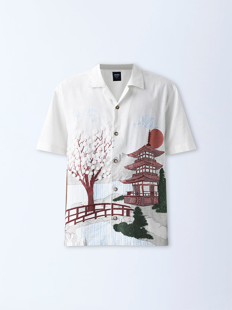 Nuon Off-White Scenic-Inspired Relaxed-Fit Shirt