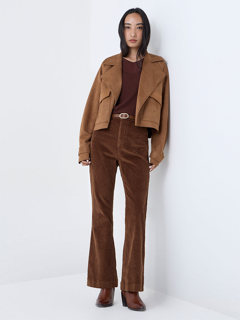 LOV Tan Solid Suede Jacket
