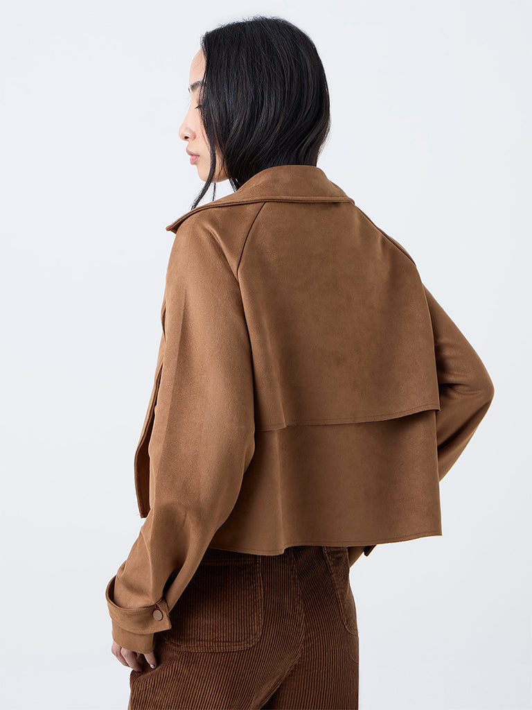 LOV Tan Solid Suede Jacket