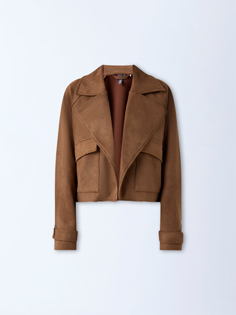 LOV Tan Solid Suede Jacket