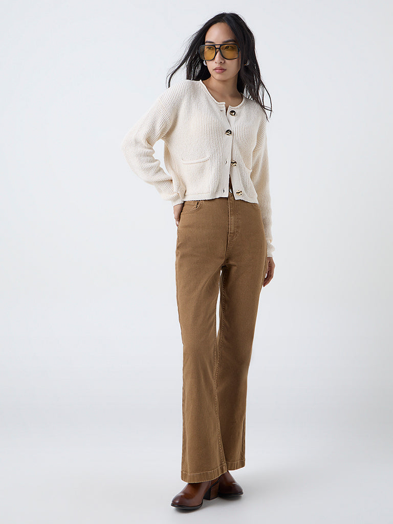 LOV Cream Knitted Cotton-Blend Cardigan