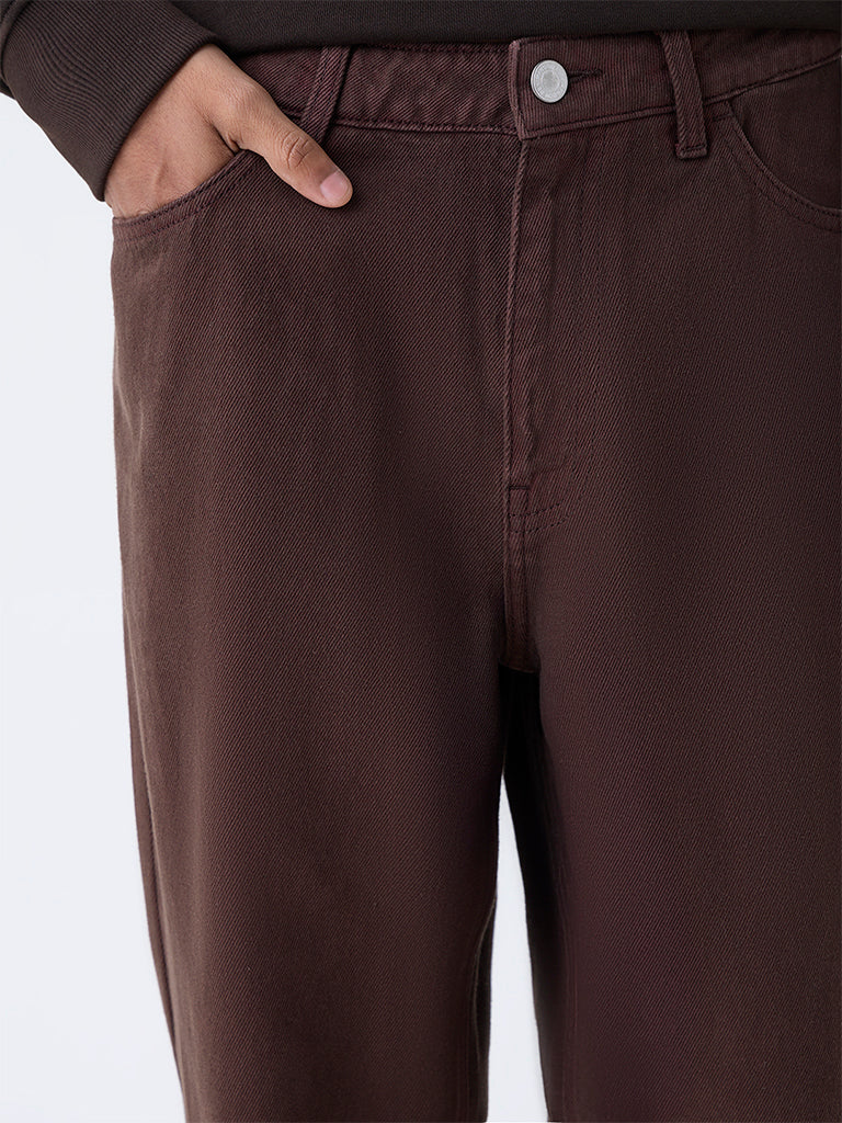 Nuon Brown Relaxed-Fit Mid-Rise Jeans