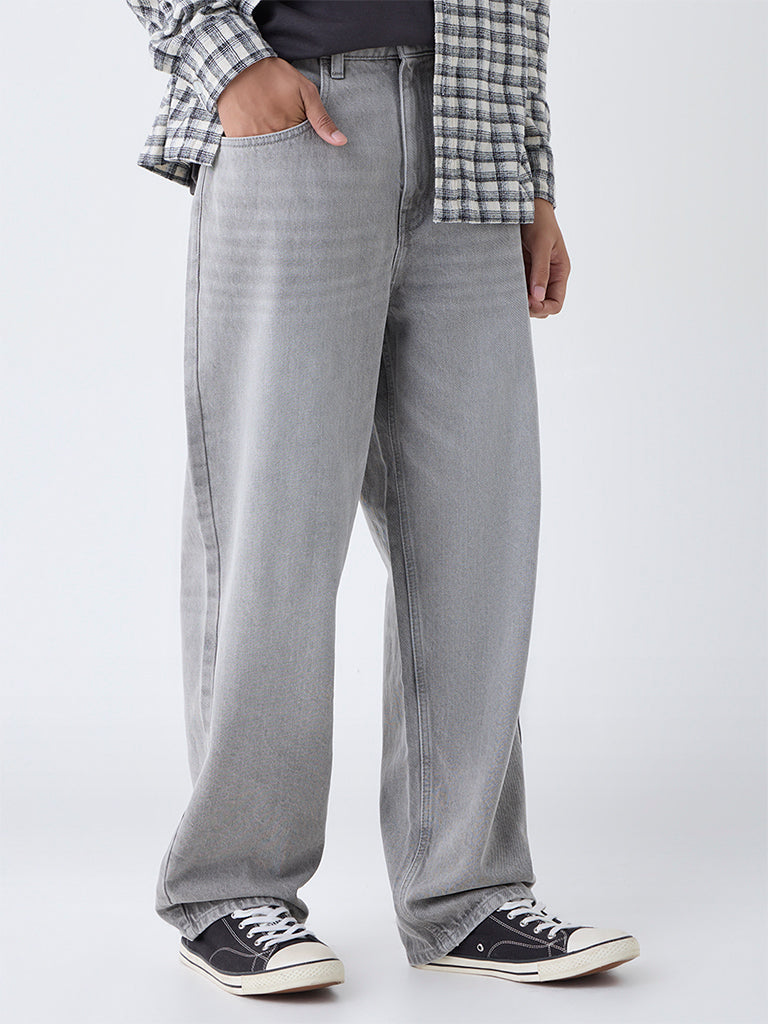 Nuon Grey Faded Loose-Fit Mid-Rise Jeans