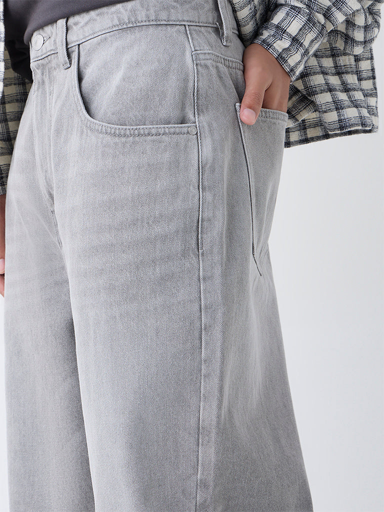 Nuon Grey Faded Loose-Fit Mid-Rise Jeans