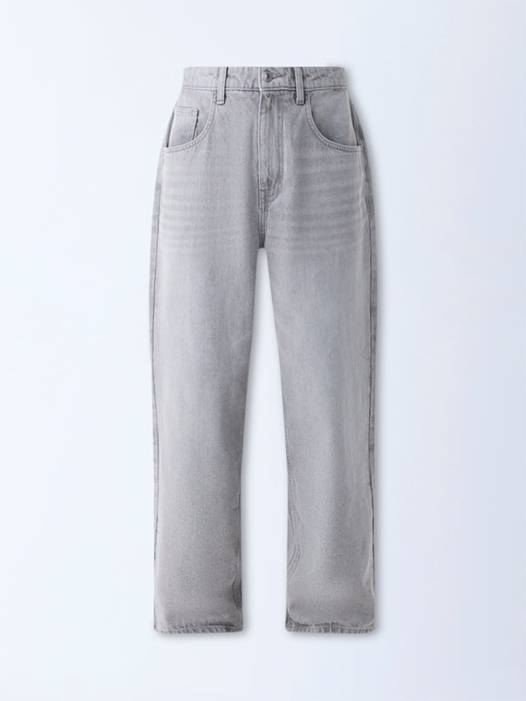 Nuon Grey Faded Loose-Fit Mid-Rise Jeans