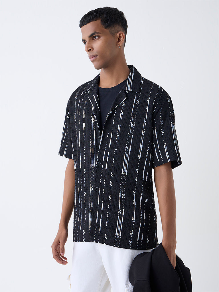 Nuon Black Abstract Design Relaxed-Fit Shirt