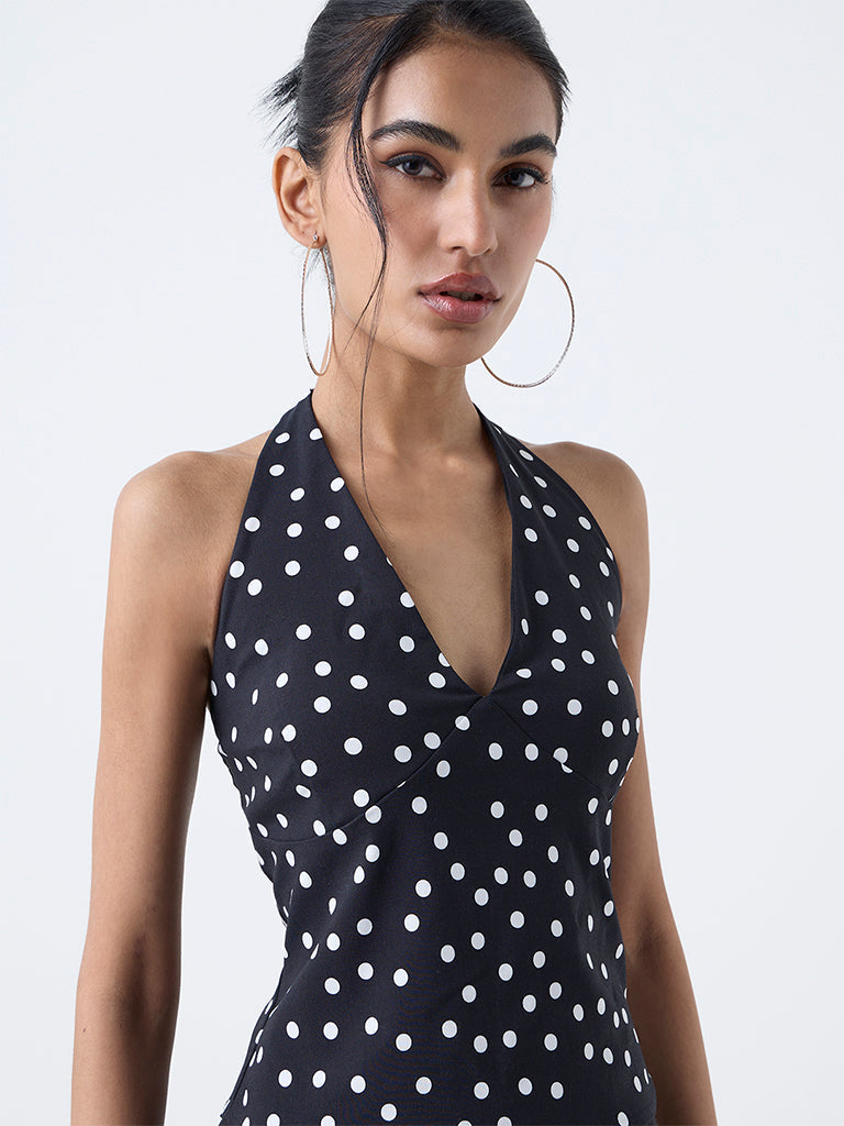 Nuon Black Polka Dots Halter-Neck Top