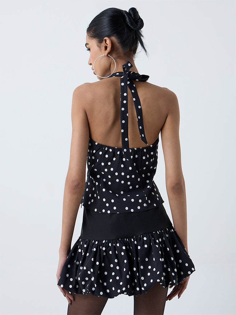Nuon Black Polka Dots Halter-Neck Top