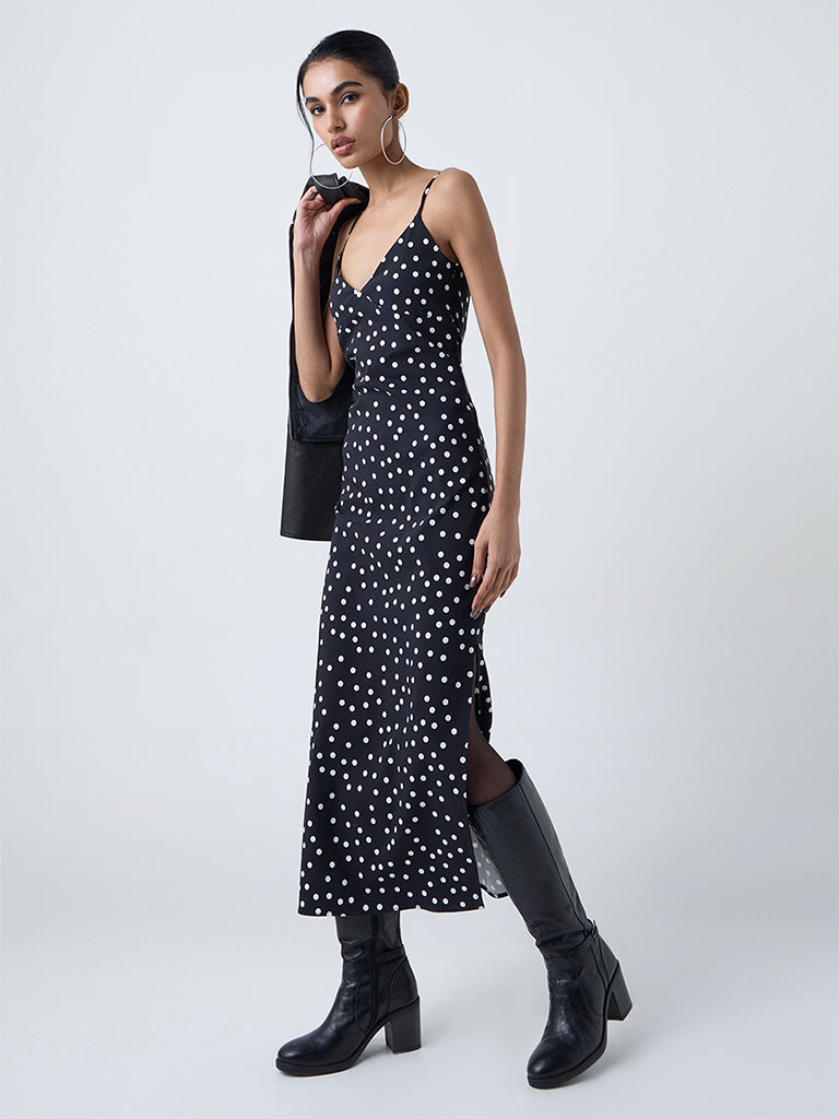 Nuon Black Polka Dotted Straight Dress