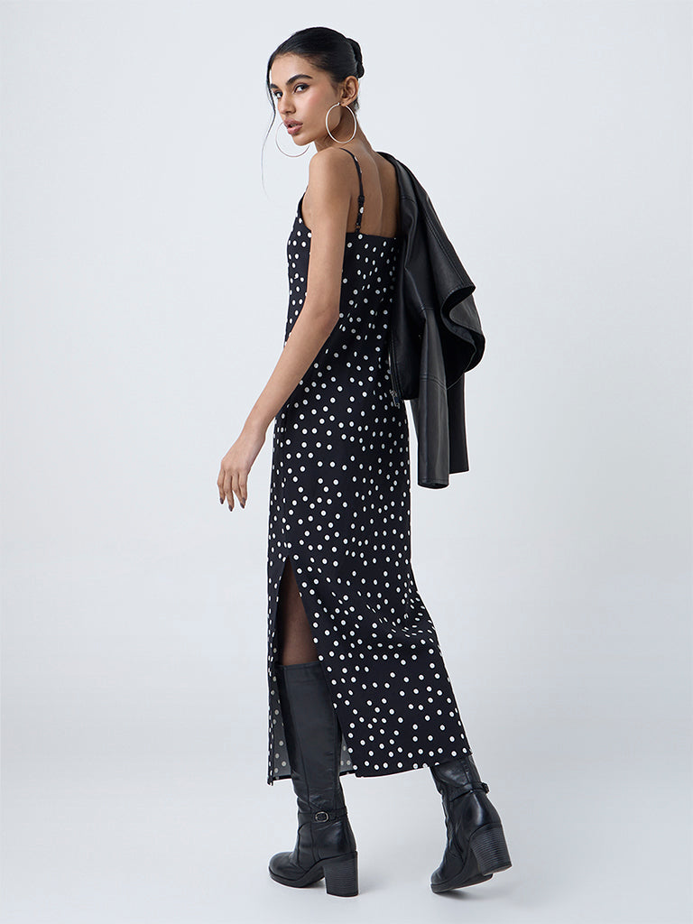 Nuon Black Polka Dotted Straight Dress