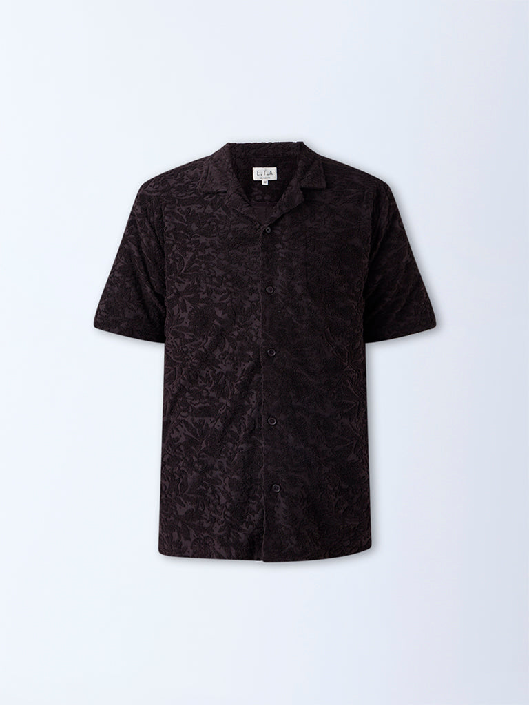 ETA Dark Brown Textured Relaxed-Fit Cotton-Blend Shirt