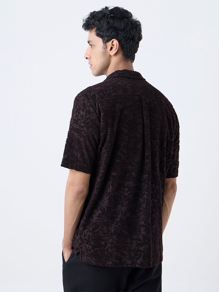 ETA Dark Brown Textured Relaxed-Fit Cotton-Blend Shirt