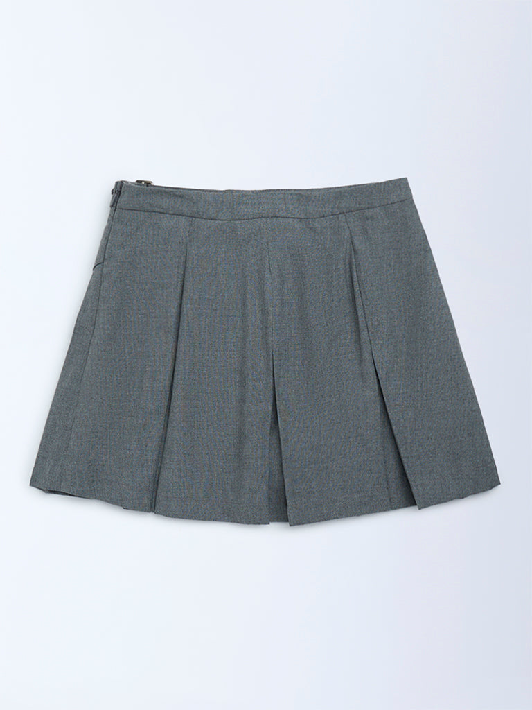 Girls Grey Box Pleated High-Rise Cotton-Blend Skirt