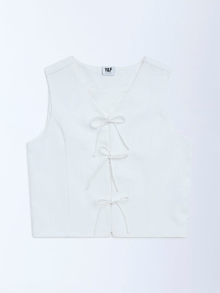 Girls White Solid Waistcoat