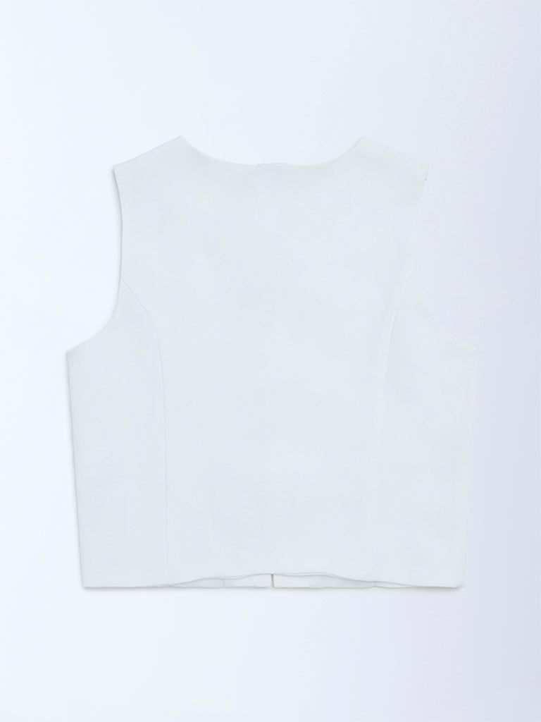 Girls White Solid Waistcoat